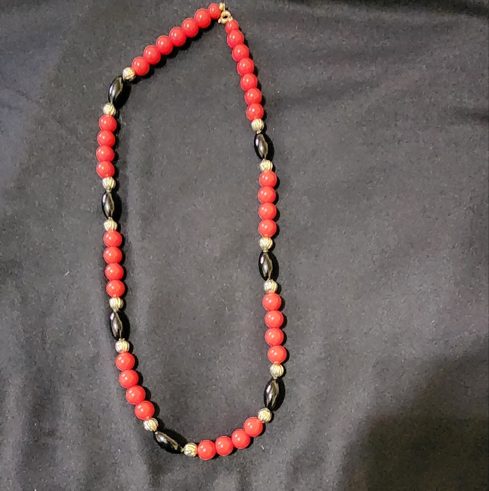 retro red, black and gold necklace